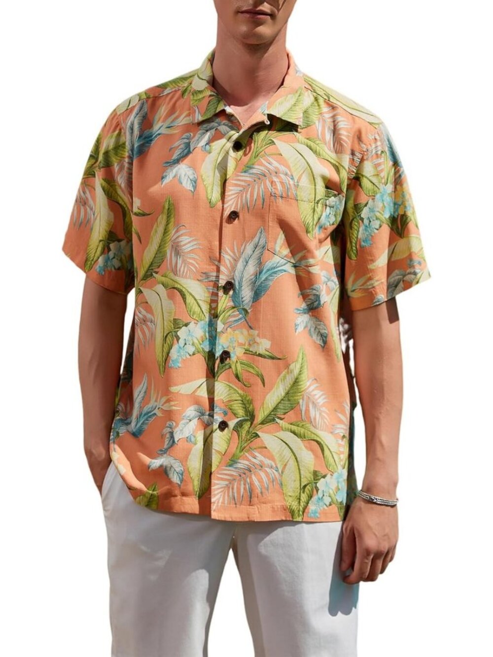 Tropical Floral Short Sleeve Button Down Shirt for Men - Casual Beach Vacation